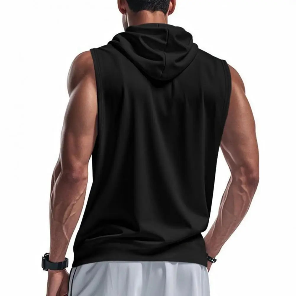 Men Workout Vest Men's Sleeveless Hooded Vest Quick-drying Summer Sports Top Wide Shoulder Strap Activewear for Daily Casual
