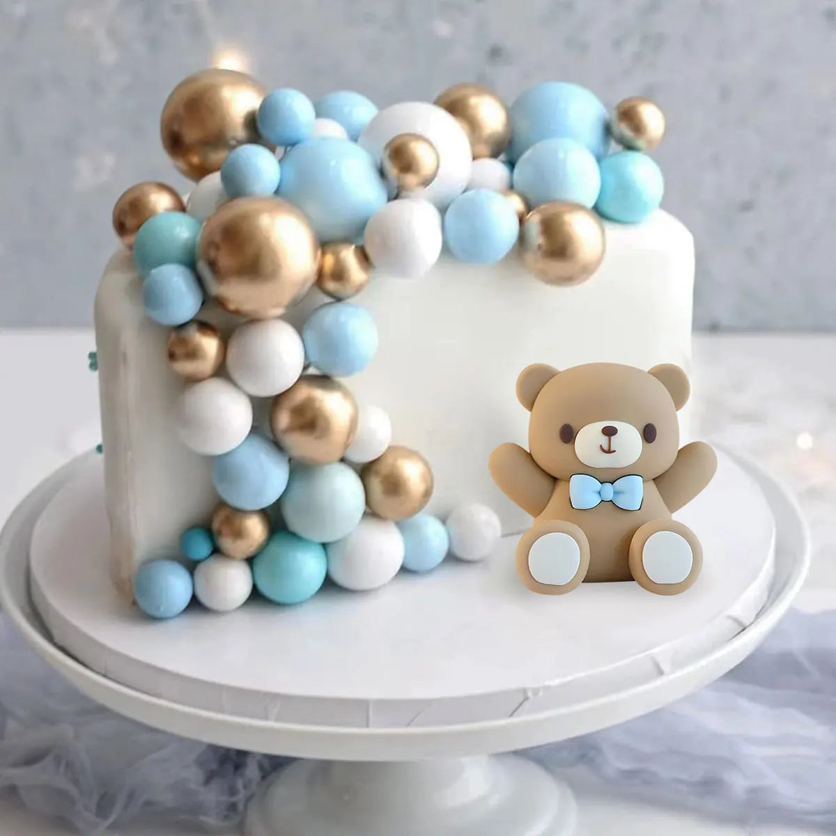 33pcs Baby Shower Cake Topper Set - Blue Bear & Star Cloud Decorations for Birthday Party, Gender Reveal Cake Decor