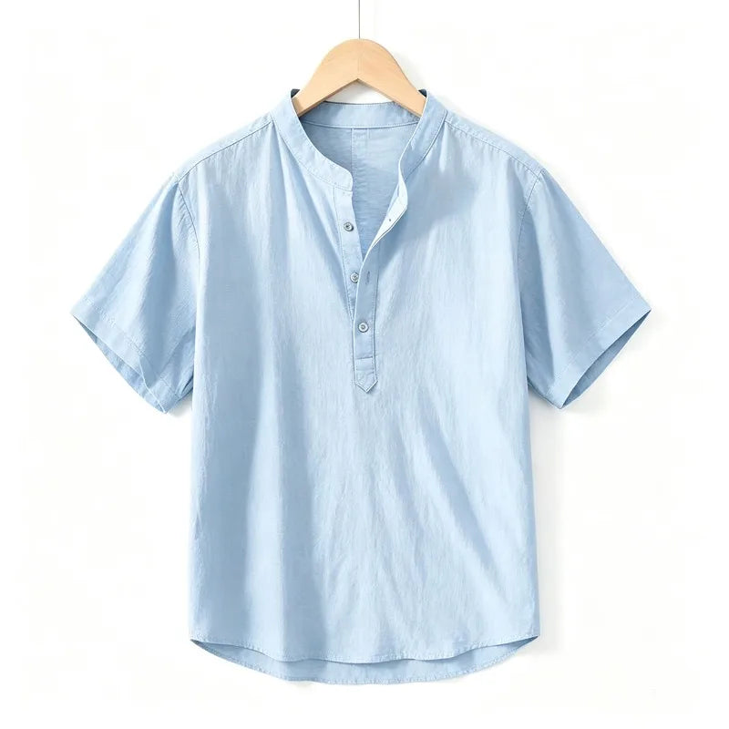 Men's Short Sleeve T-shirt Cotton and Linen Casual Men T-shirts Solid Color Summer Shirt Male Cozy Breathable