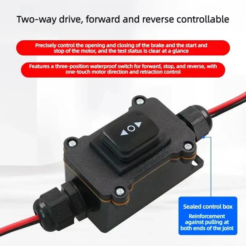 Schwarzer, wasserdichter Motor-Steuerschalter mit Ein-Tasten-Schnittstelle für Vorwärts-Stopp- und Rückwärtsfunktionen im Werkzeug zum Lösen des EPB-Bremssattel-Elektromotors zur Reparatur am Fahrzeug