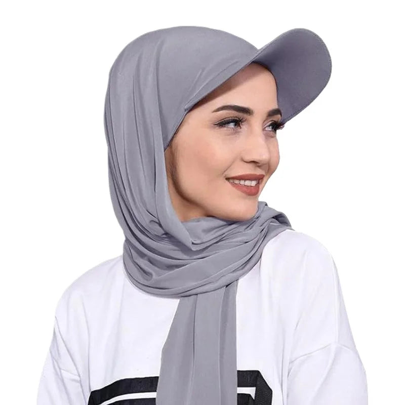 New Baseball Head Cap Hijab Solid Chiffon Shawl Cap Muslim Women Instant Scarf