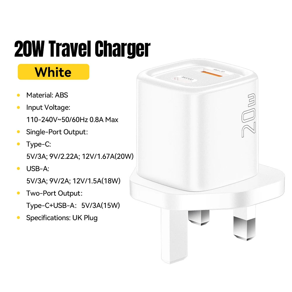 Essager 20W USB C Charger Portable Type C Charger Support PD Fast Charging For iPhone 16 15 14 13 12 11 Pro Max 8 Quick Charger