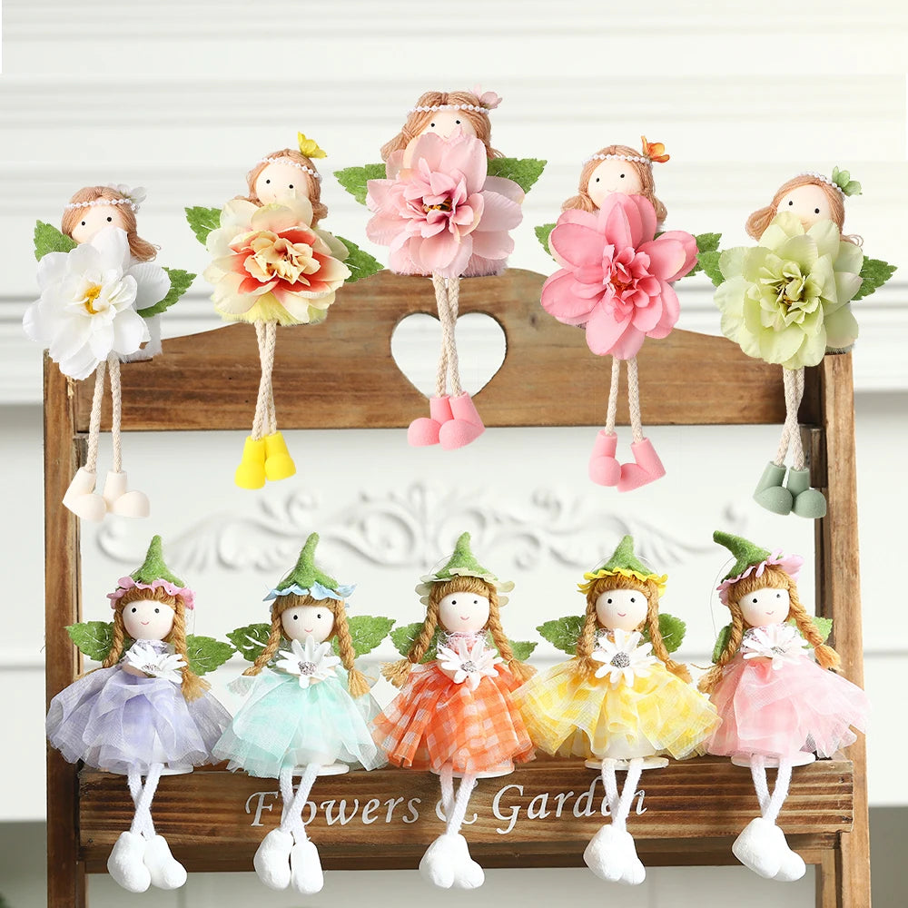 1Set Easter Hanging Ornaments Cute Bunny Flower Fairy Elves Angel Girl Ornaments Pendants Happy Easter Party Decoration Gifts