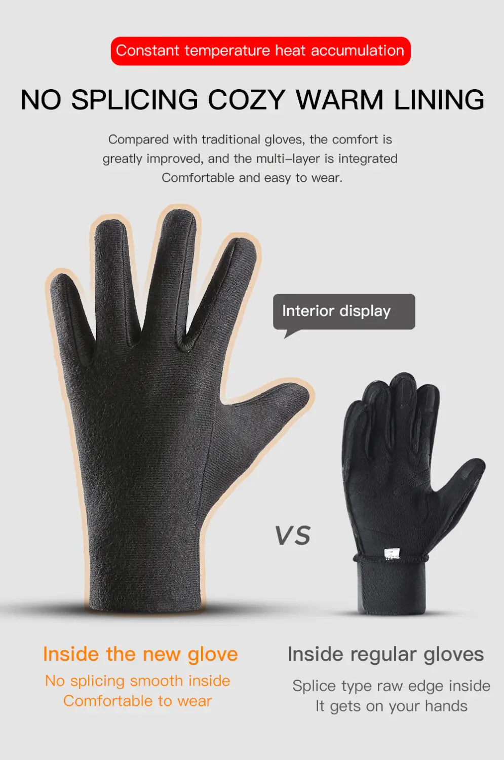 Guantes de ciclismo de invierno impermeables negros para hombre con un diseño multicapa, con un forro cálido y confortable para mayor comodidad y facilidad de uso, mostrados desde el reverso.