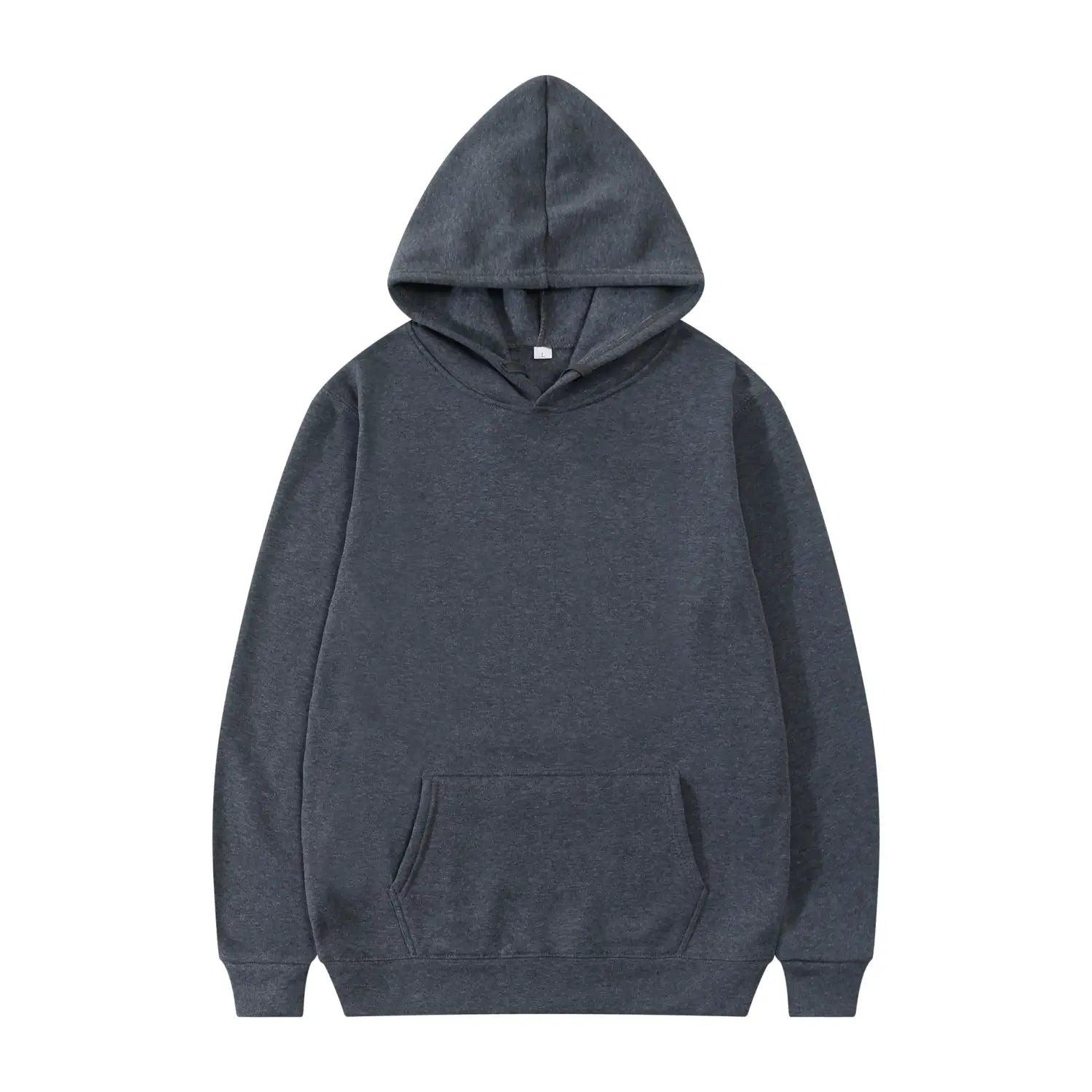 Sudadera con capucha informal para hombre para uso casual, de algodón gris oscuro jaspeado, con bolsillo tipo marsupio frontal y puños acanalados.