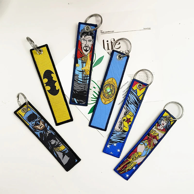Embroidery Cool Keychain Motorcycles Cars Chaveiro American comics Manga Series Holder Pendant Portable Key Lanyard Accessories