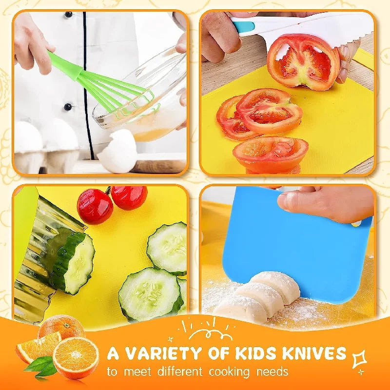 11/17Pcs Montessori Kitchen Tools Set Cookware Baking Toy Kids Safe Knives With Cutting Board Toddlers Real Cooking Accessories