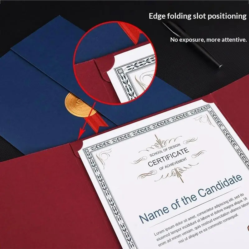 Elegant burgundy A4 certificate holder diploma document folder with a gold seal, red ribbon accent, and ornate silver border design.