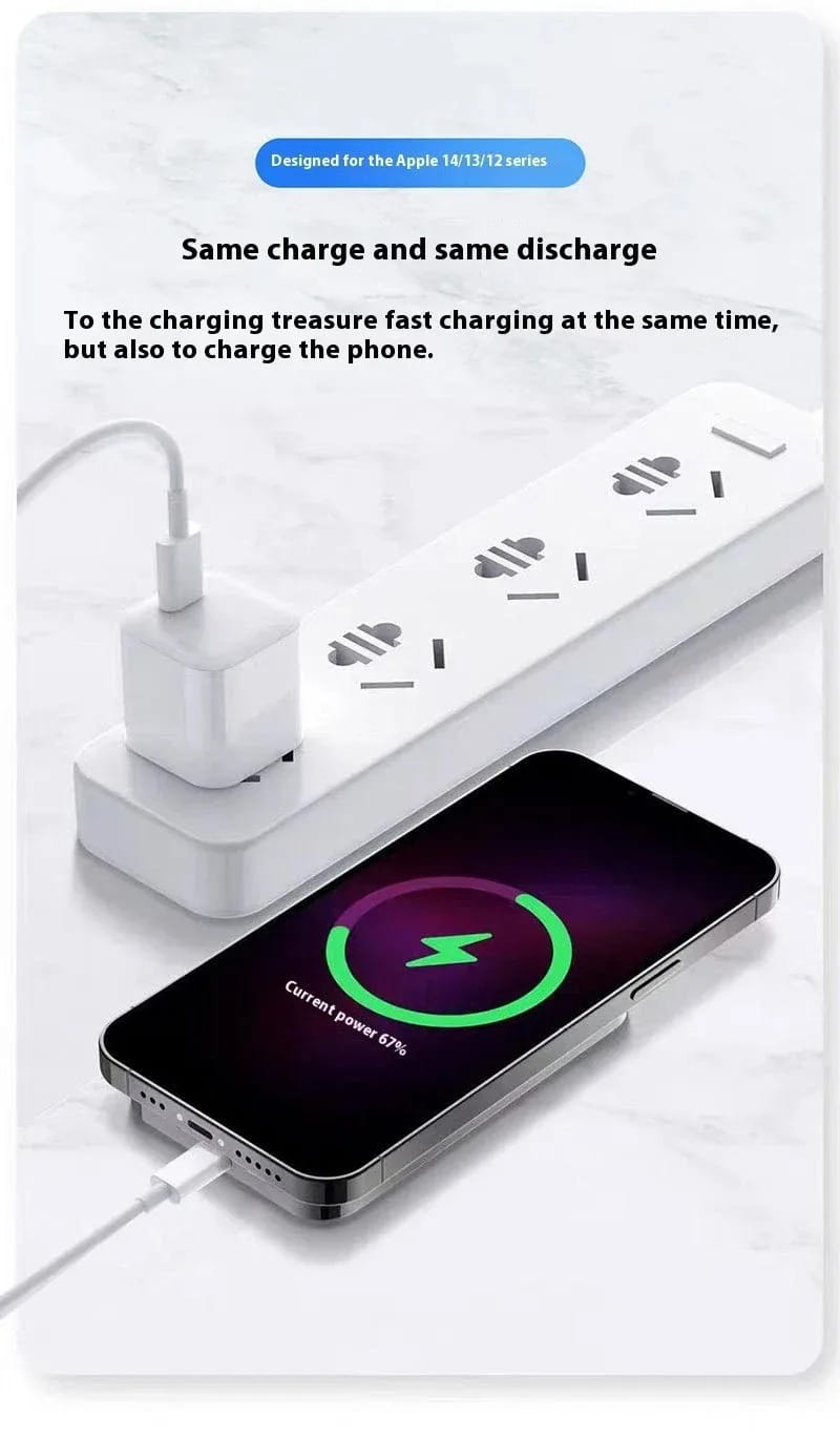 Apple 14 13 12シリーズ向けの、統合ケーブル付きホワイトのマルチポートマグネット式モバイルバッテリー20000mAh。クイックチャージ技術を搭載