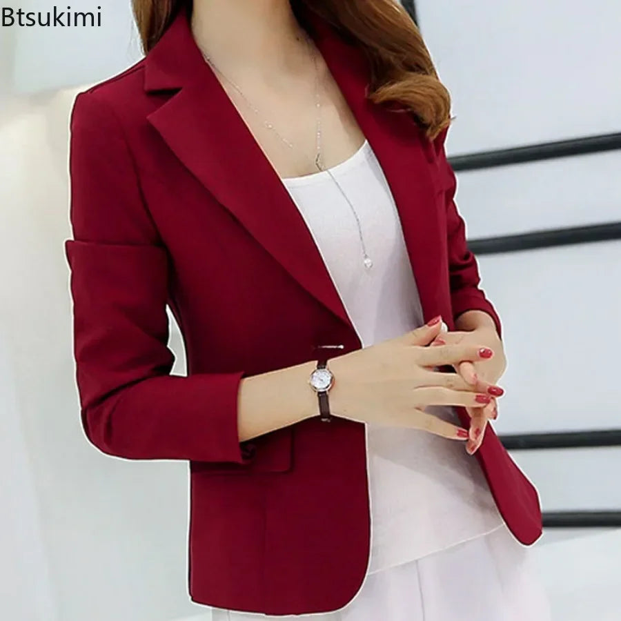 2026 Women's Blazer Suits Formal Slim Blazers Lady Office Work Suit Pockets Jackets Coat Female Korea Casual Short Blazer Female