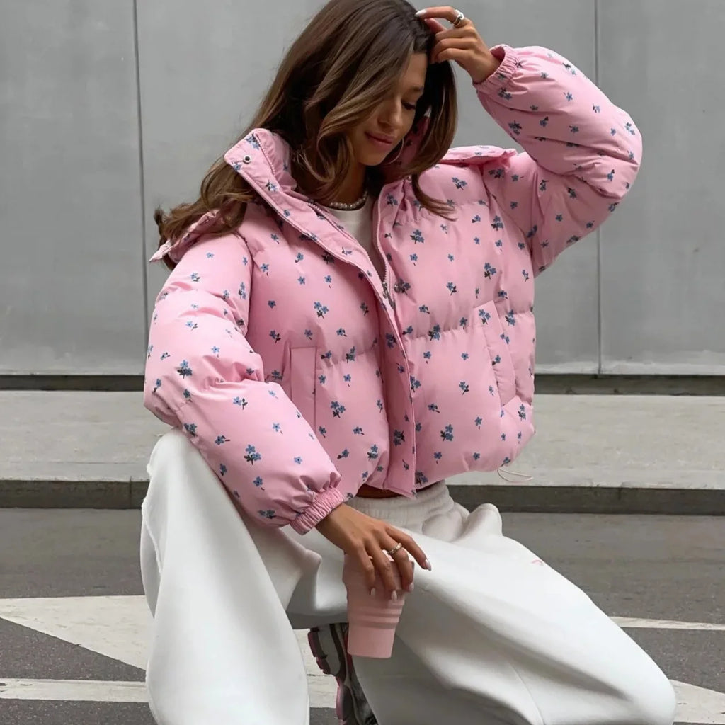 2025 Women Clothes Jacket Autumn Winter Jacket Floral Drawstring Hooded Cotton Jacket Women's Winter Fashion Winter Women's Coat