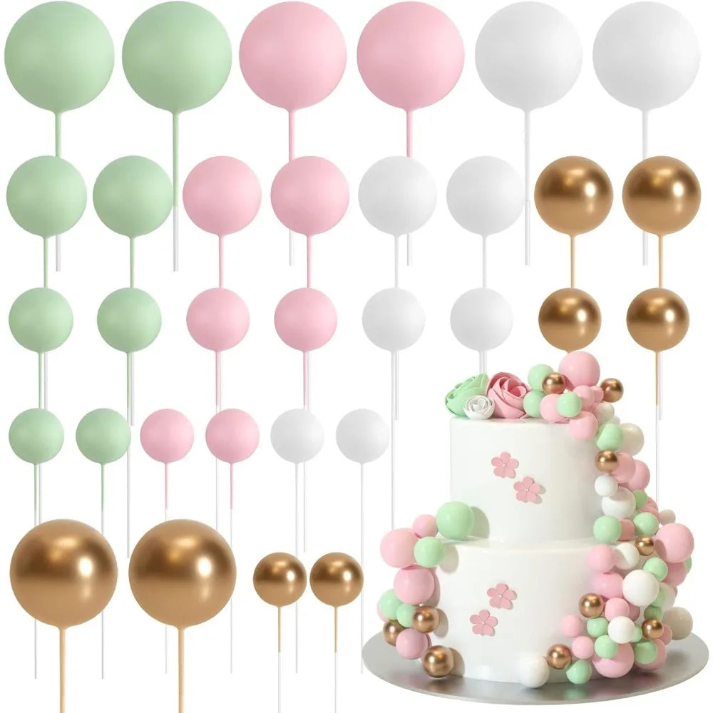 20Pcs Happy Birthday Ball Cake Gold And Silver Foam Ball Wedding Party Birthday Cake Anniversary Decor DIY Party Home Decoration
