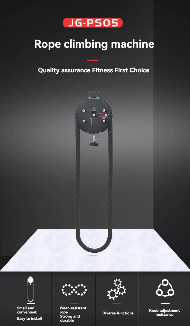 Black jg-ps05 commercial rope climbing machine with adjustable resistance features a sleek compact design and durable wear-resistant ropes.
