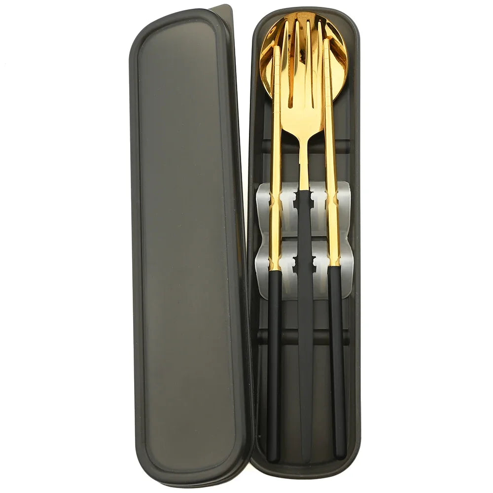 4pcs Black Silver Portable Cutlery Set Stainless Steel Cutlery Set With Storage Box For Home Kitchen Dining Household Tableware