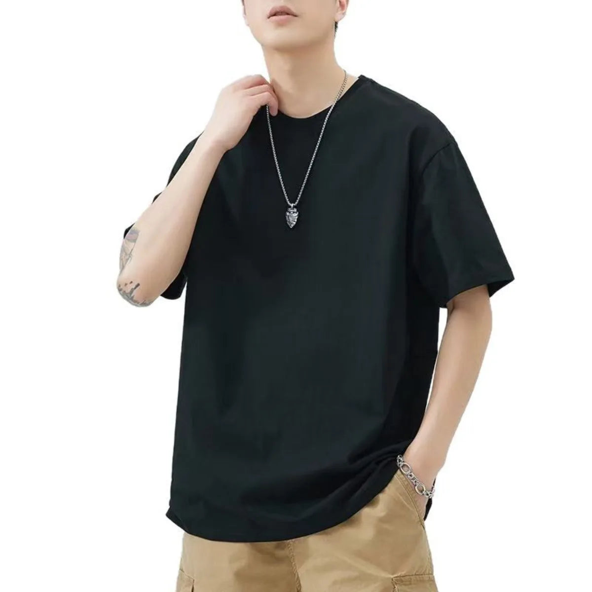 Men T Shirt New Summer Tops Solid Color Commute Classics Blank Tshirts Foundation  Round Collar Short-Sleeve  White Top Tees