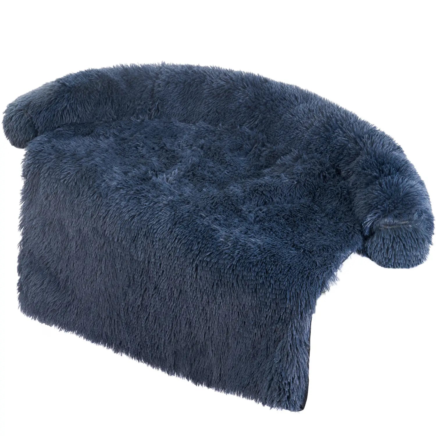 Dark blue faux fur throw blanket with a plush shaggy texture for a washable warm dog bed sofa nest.