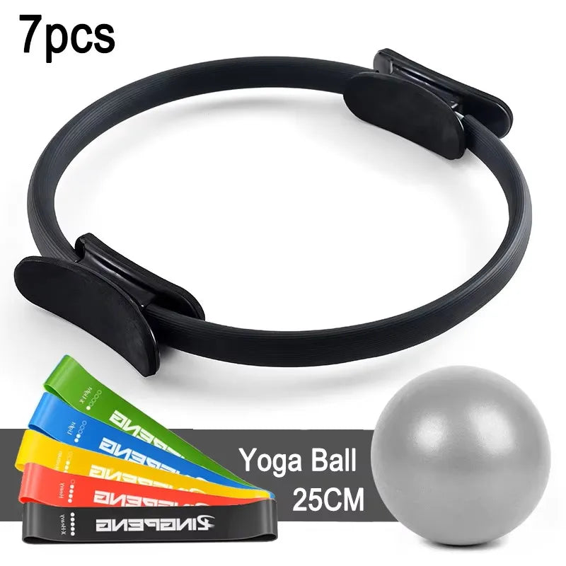 7Pcs/Set Pilates Ring Set, Magic Circle, Explosion-Proof Pilates Mini Ball, High Elastic Resistance Band, Yoga Wheat Tube Bal