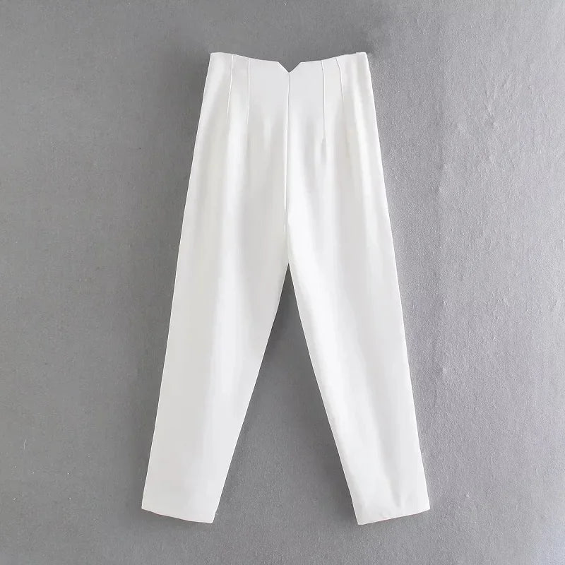 HXAO Office Wear Women'S Formal Pants Pleated High Waist Pants For Women Casual White Cropped Trousers Blackpink Woman Pants
