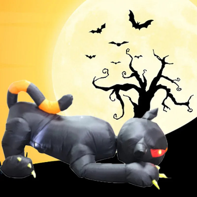 Halloween 1.8M Black Cat Shakes Head Ghost Festival Built-in LED Lights Up Inflatable Gas Mold Christmas Garden Decor Ornament