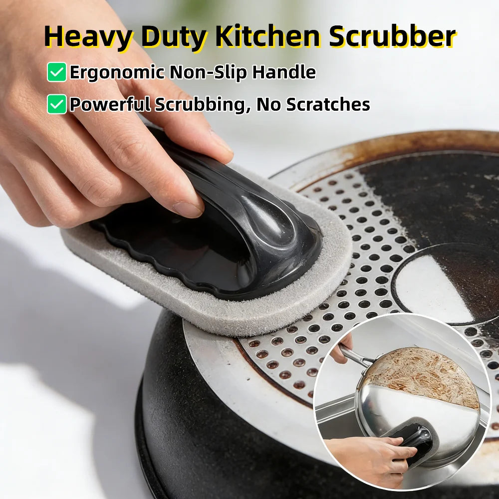 Kitchen Bathroom Cleaning Sponge with Handle Multipurpose Pot Scrubber Stove Cleaning Rust Removal NonScratch Dishwashing Home