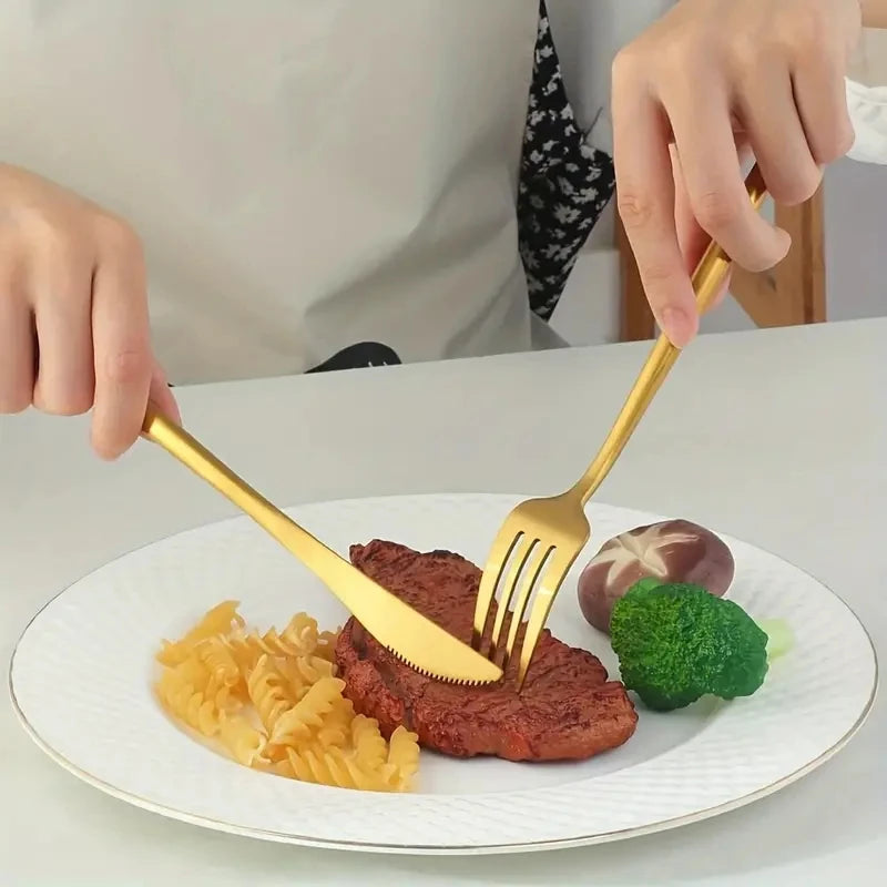 12pcs Golded Dinner Knives Stainless Steel Tableware Western Steak Knives Dishwasher Safe For Home Kitchen And Restaurant
