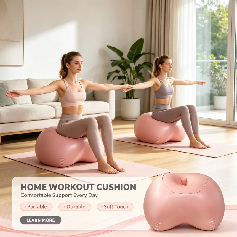 Portable Inflatable Pillow Dual‑Use As Inflatable Yoga Ball Soft Balance Trainer Cushion for Home Fitness Yoga Pilates Exercise