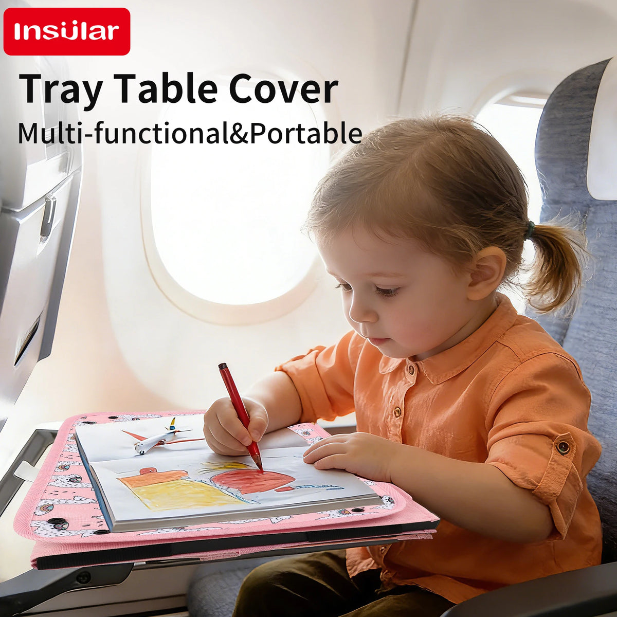 Kids Travel Tray for Airplanes Seats Travel Desk Storage Foldable & Adjustable Lap Desk for Children Entertainment & Learning