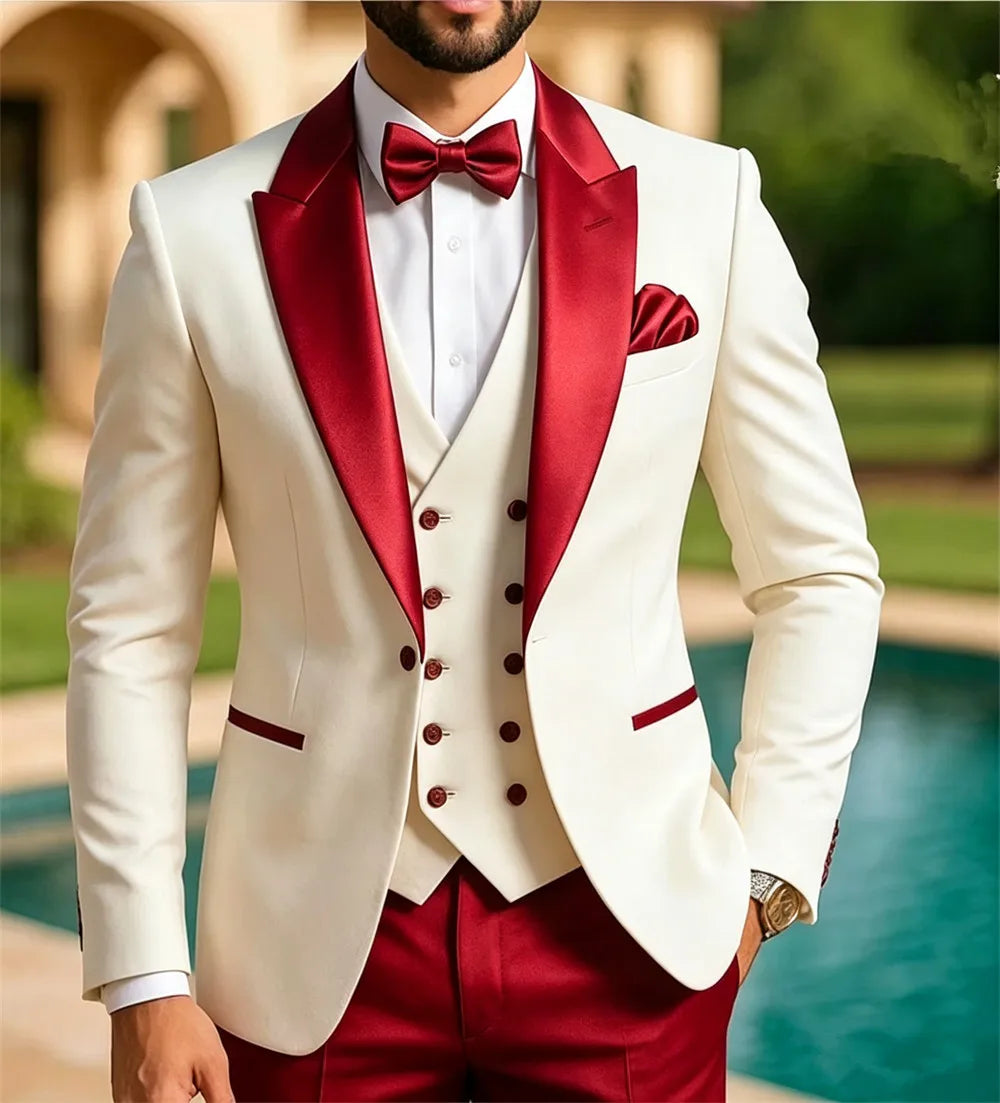 Elegant 3 Pieces Men's Suit Custom Groom Formal Outfit Wedding Party Prom Business Tuxedo Tailor Made