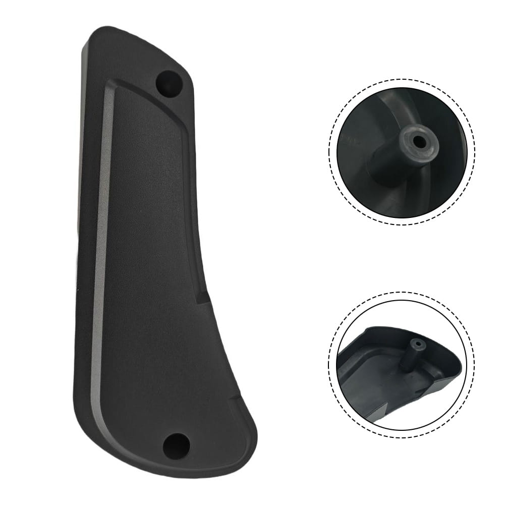 Black plastic handle cover with a matte finish and two mounting holes for Fiat Ducato driver seat panel 60911360.