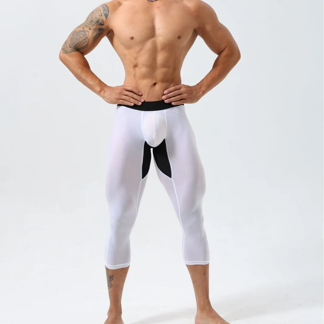 Men's High-Elastic Fitness Sports Pants Tight Seven-Foot Nylon Gym American Style Sportswear for Workout And Running
