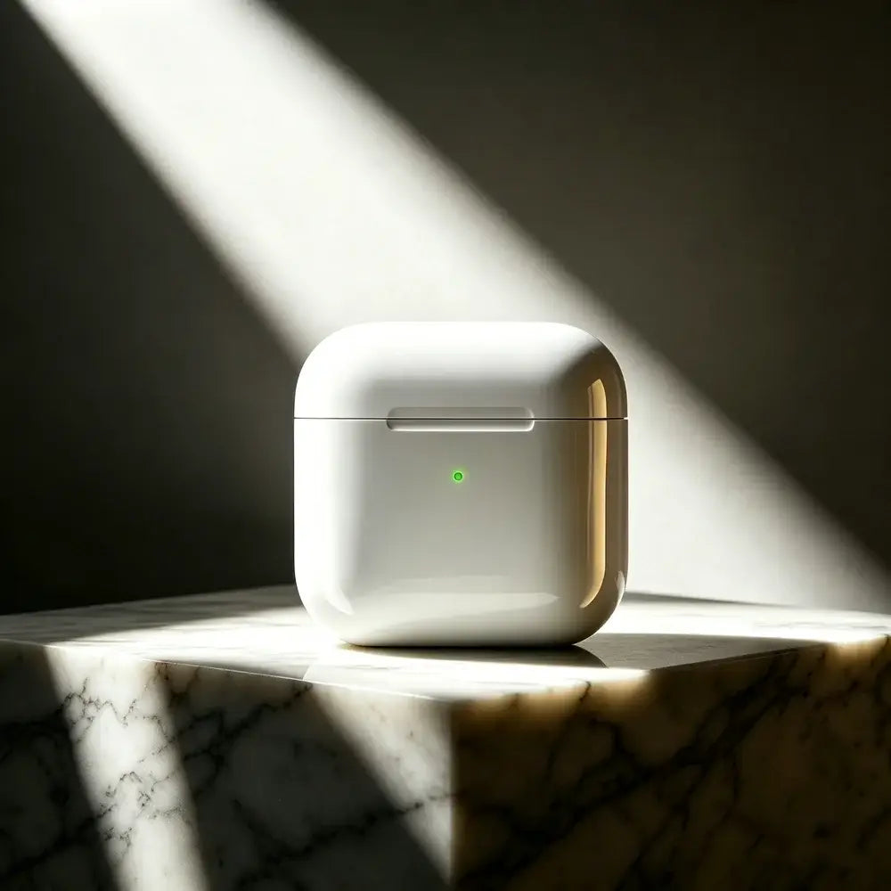 Étui d’écouteurs sans fil Bluetooth avec suppression active du bruit, pour AirPods, en pomme blanche, avec un indicateur lumineux vert discret à l’avant