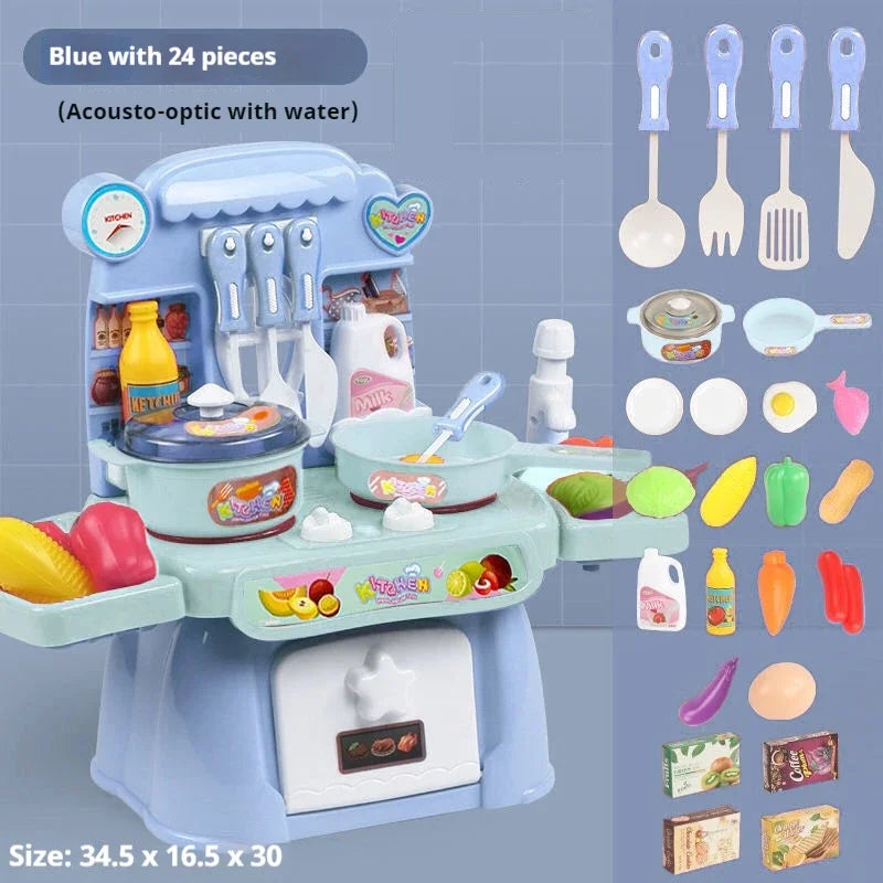 Simulated Kitchen Play Set with Lights & Sounds, Realistic Cooking Game Toy for Kids, Interactive Educational Playset for Toddle
