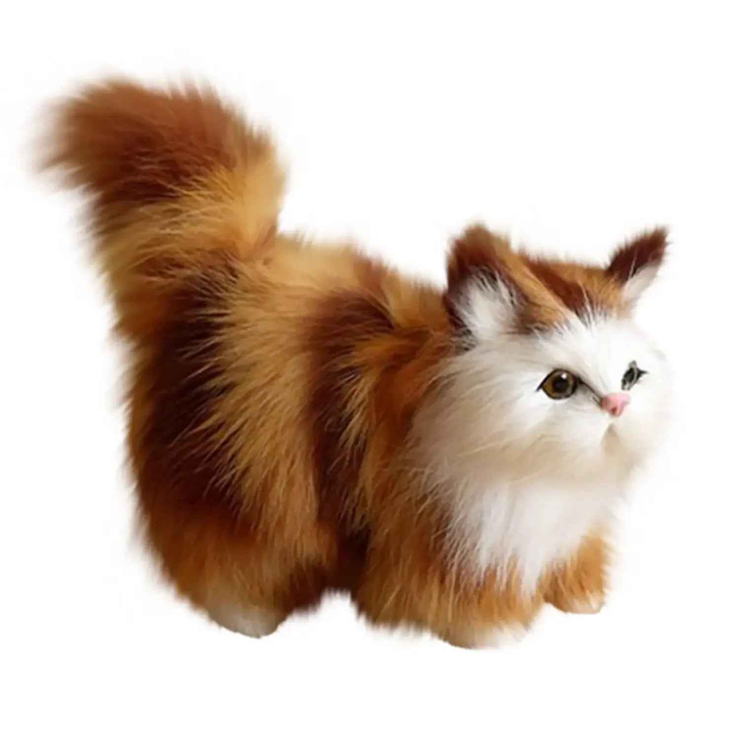 a simulation cat plush soft stuffed animal toy featuring a plush, fluffy design with a white chest and face accented by brown fur on the back and tail
