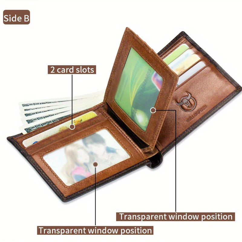 Men's Genuine Leather Wallet, First-Layer Cowhide Clutch, High-End Business Short Card Holder, Bi-Fold, Large Capacity, Multifunctional Coin Purse, Father's Day Gift for Boyfriend