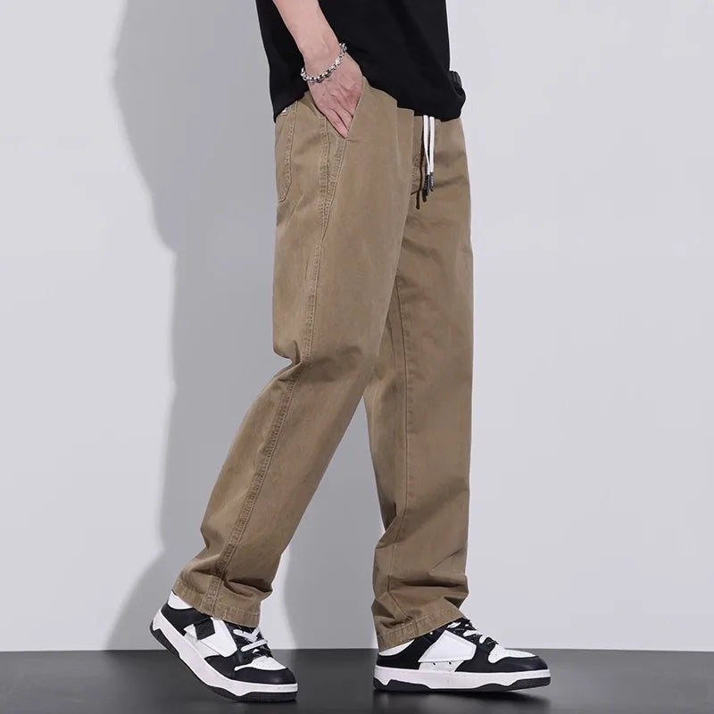 Casual Men's Fashion Simple and Handsome Work Pants for Spring Summer American Fashion Brand Loose Straight Pants for Teenagers