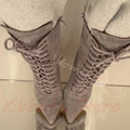Suede Leather Ankle Boots Pointed Toe Stiletto Front Lace Up Side Zipper Solid Color Women Footwear Fashion Elegant Luxury New