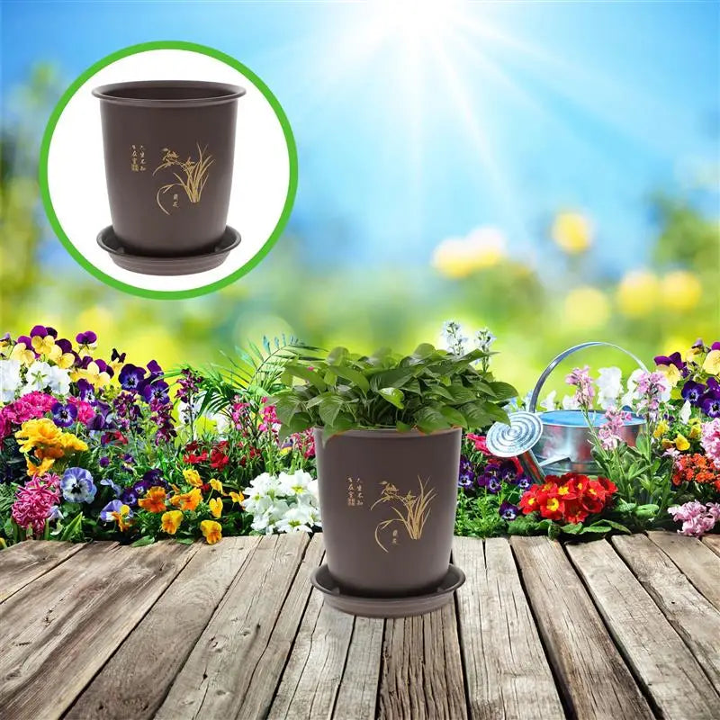 2 Sets Orchid Pots Plastic Imitation Porcelain Flowerpot Planter with Trays Durable and Lightweight Plant Nursery Pots