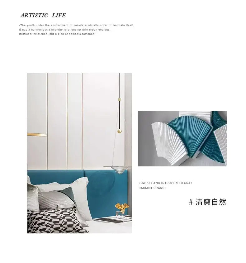 Teal and white pleated decorative fans with tassel tieback beads complement custom blackout drapes for living room use para la sala.