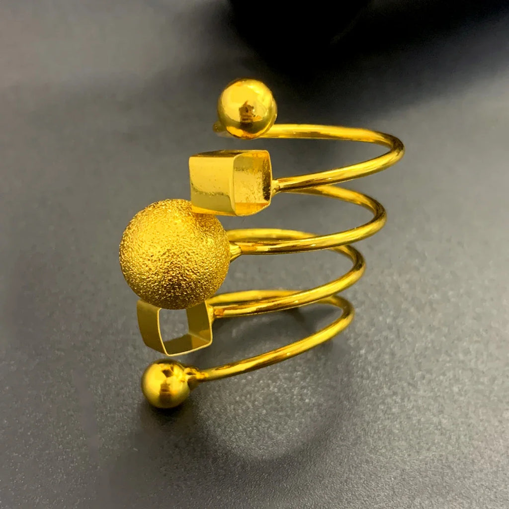 Brazilian Spiral Ring Women 24K Gold Plated Wedding Bride Arabic Ethiopian Dubai Big Nigerian Jewellery Moroccan Resizable