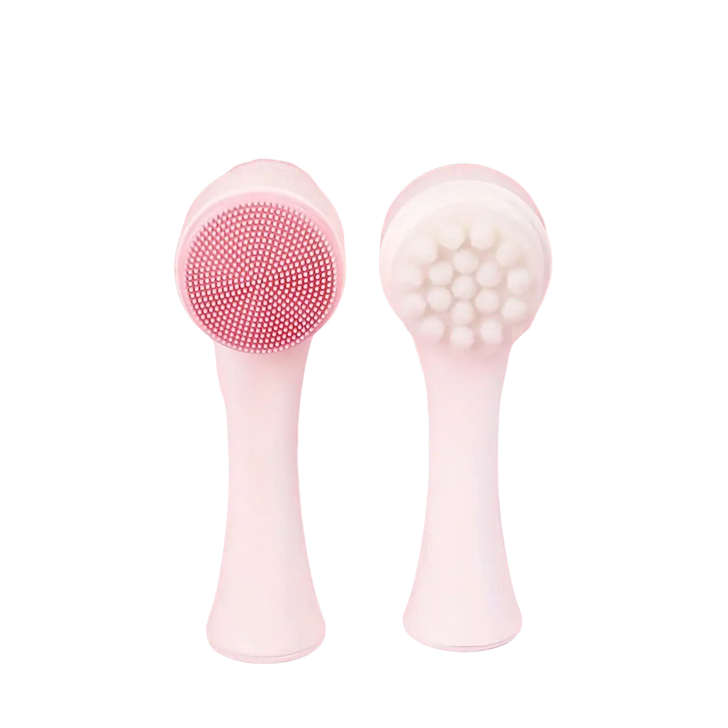 Two white silicone pet paw cleaning brushes with pink and white bristles designed as a massage brush