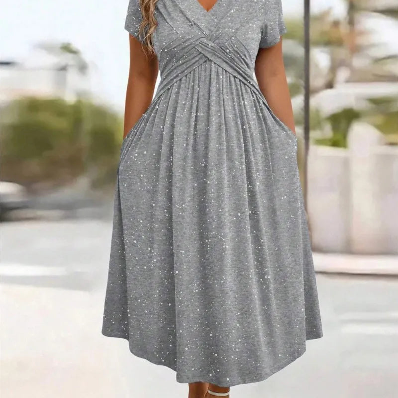 Vestidos De Mujer Casuales V Neck Short Sleeve Pocket Hem Elegant Dress Women's Summer New Formal Evening Fashion Hem Long Dress