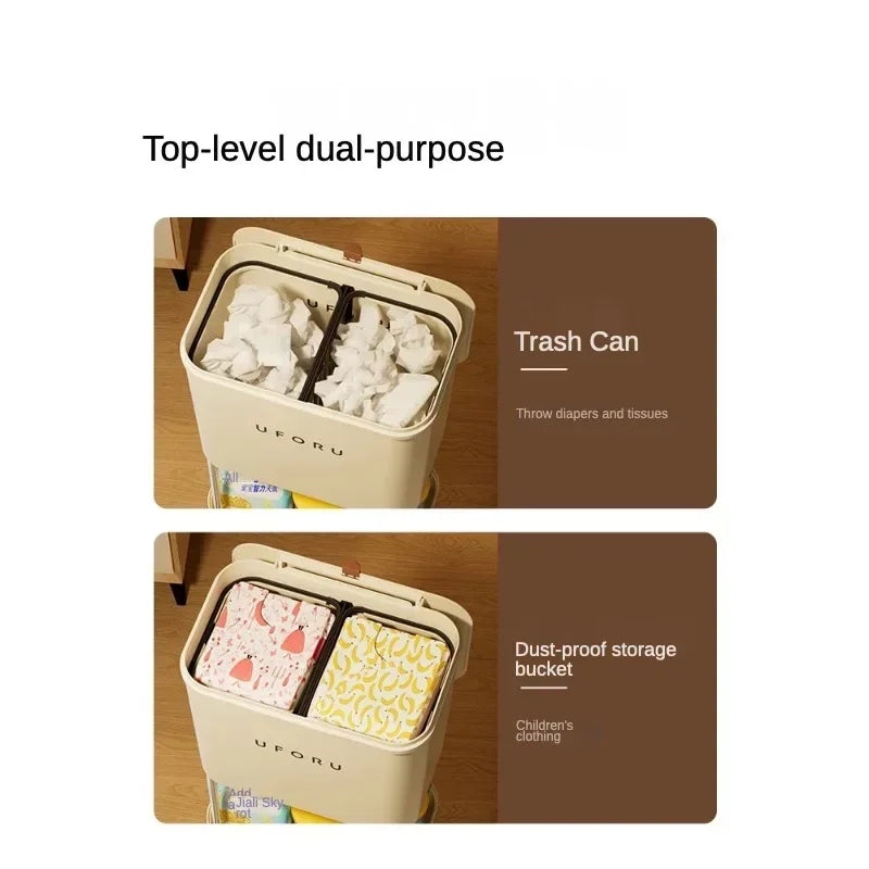 Layered Baby Storage Organizer, Openandshut Trash Can, Multiscene Portable Rack, Multilayer Large Cabinet in Bedroom, Versatile