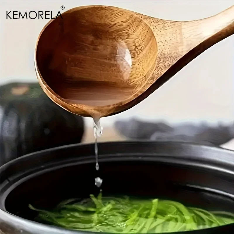 Wooden Kitchen Utensils Set 3PCS Acacia Wood Cooking Utensils Non-Stick Heat-Resistant Easy to CleanNatural Wooden Cooking Tools