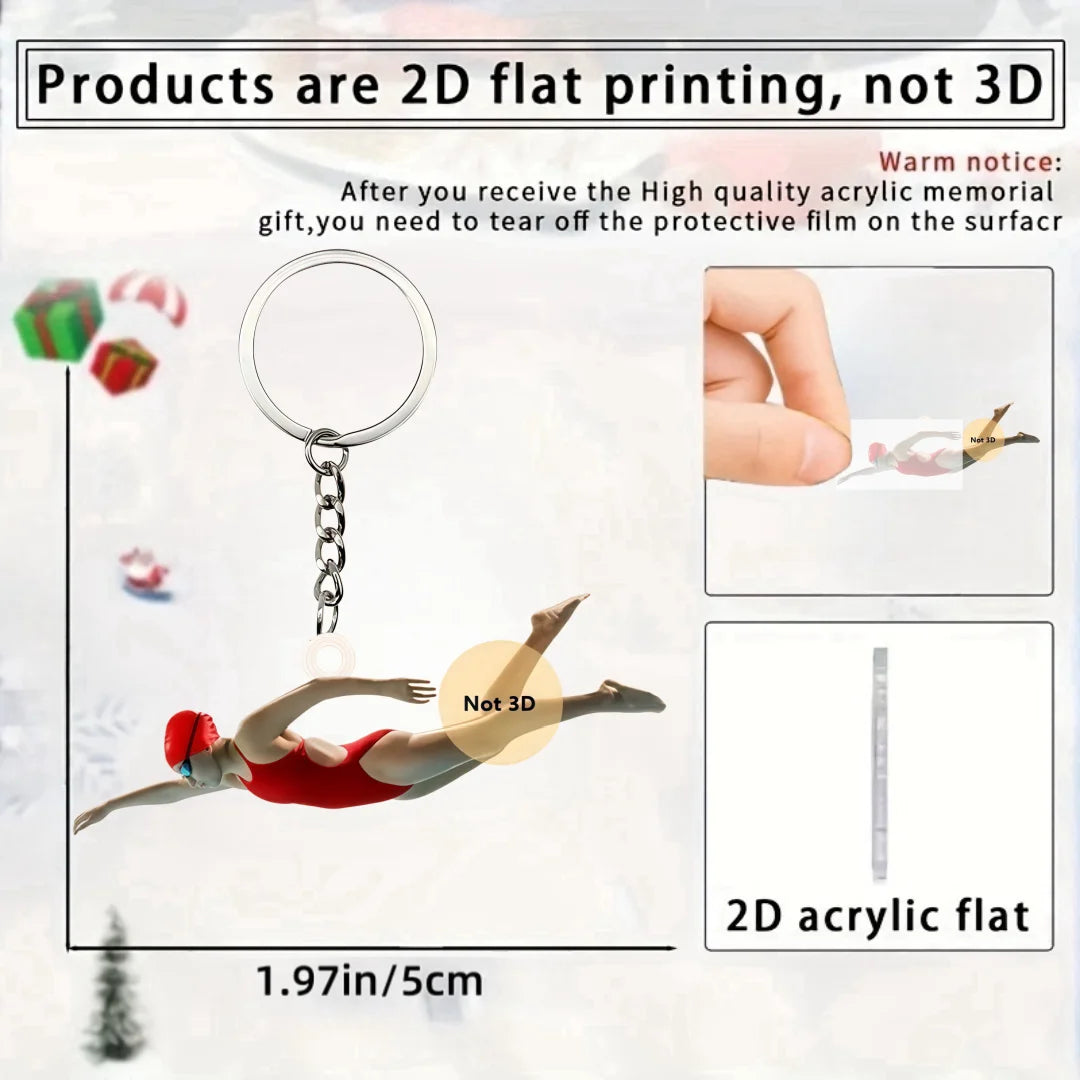 Swimmer Keychain Pendant Swimming Sport Enthusiast 2D Flat Acrylic Ornament Charms Hanging Decoration for Bag Party Festive Gift
