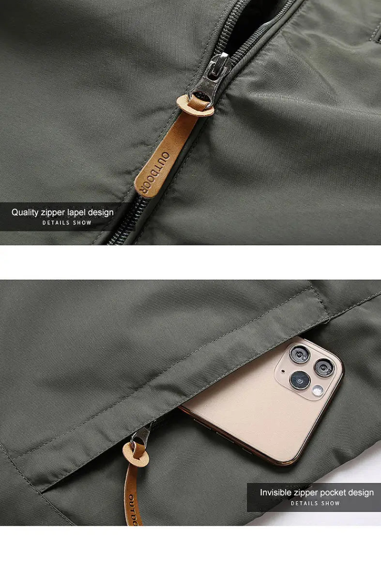 chaqueta cortavientos impermeable de nailon verde oscuro para hombre Naturehike con tirador de cremallera de cuero y diseño de bolsillo invisible en verde oliva