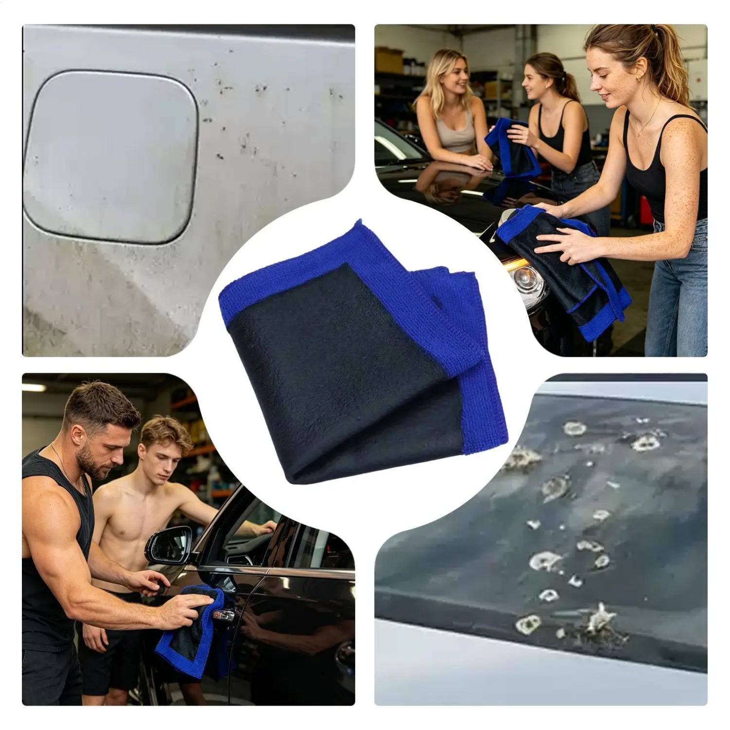 Blaues und schwarzes Mikrofasertuch für Tonerde (Clay Bar) zur Autopflege und Tiefenreinigung.