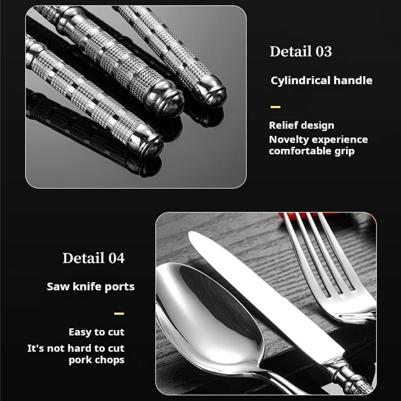 5/Pcs Gold Cutlery Set 304 Stainless Steel Tableware Silver Dinner Retro Embossed Handle Kitchen Dinnerware Cutlery Utensils