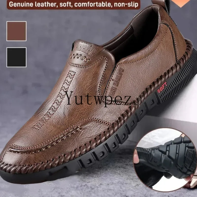 Genuine Leather Slip on Loafers for Men Hiking Sports Hand Stitched Formal Dress Shoes Business Office Wedding Party Footwear