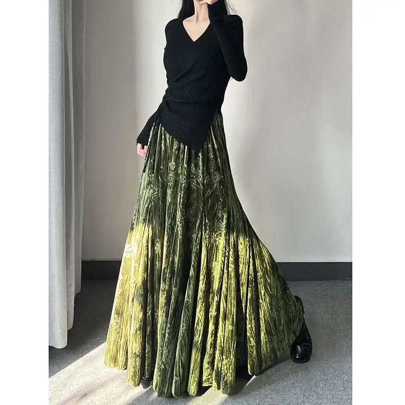 Skirts Women Mid Length Skirt A Line Slim Fit Pleated High Waist Sexy Elegant Splice Y2k Streetwear Work Regular 2026 Spring