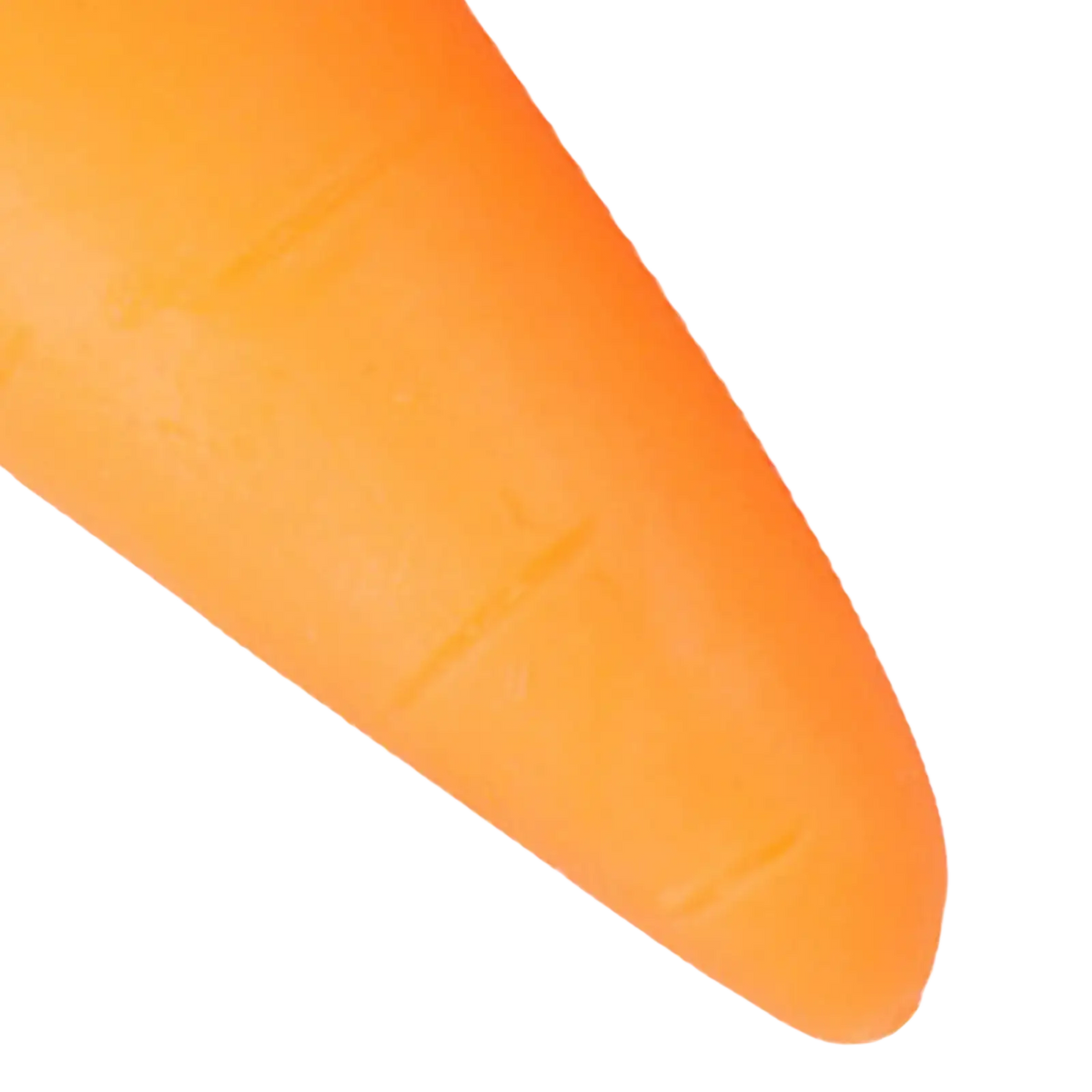 Vibrant orange carrot shaped slow rebound squeeze toy with subtle ridged texture viewed from front angle
